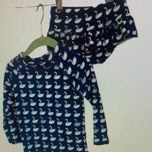 Kids Swim Set with Swan Print - Blue